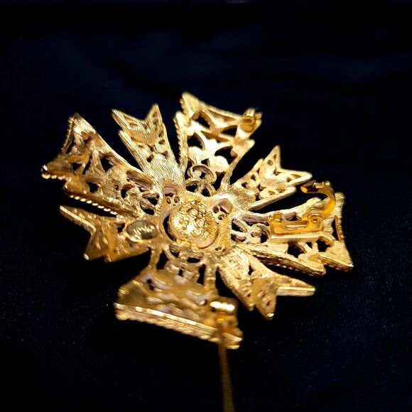 Kenneth Jay Lane 2.5" Gold Cross Brooch or Pendant 1990s - Picture 9 of 13